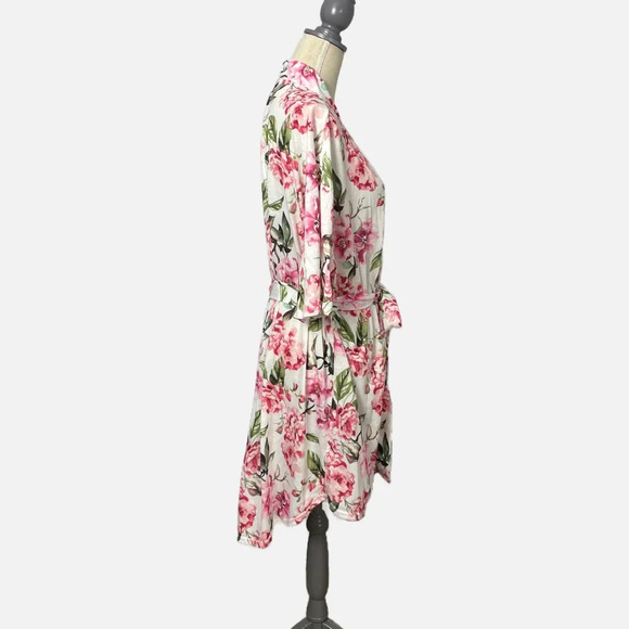 Show me Your Mumu Brie Robe Garden of Blooms Size OS White Pink Green Belt - Picture 7 of 12